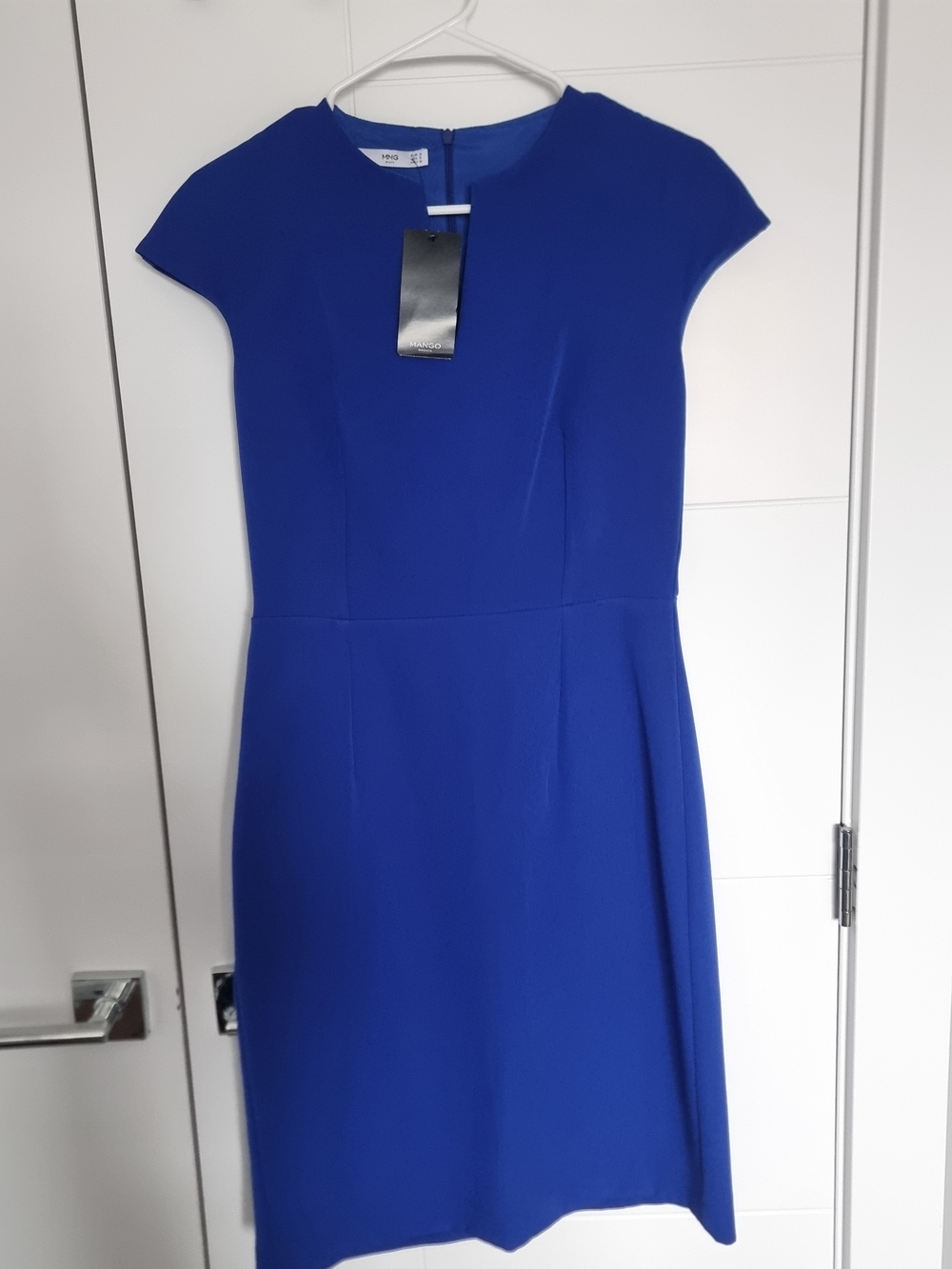 Mango Short-Sleeve Midi Dress in Cobalt Blue
